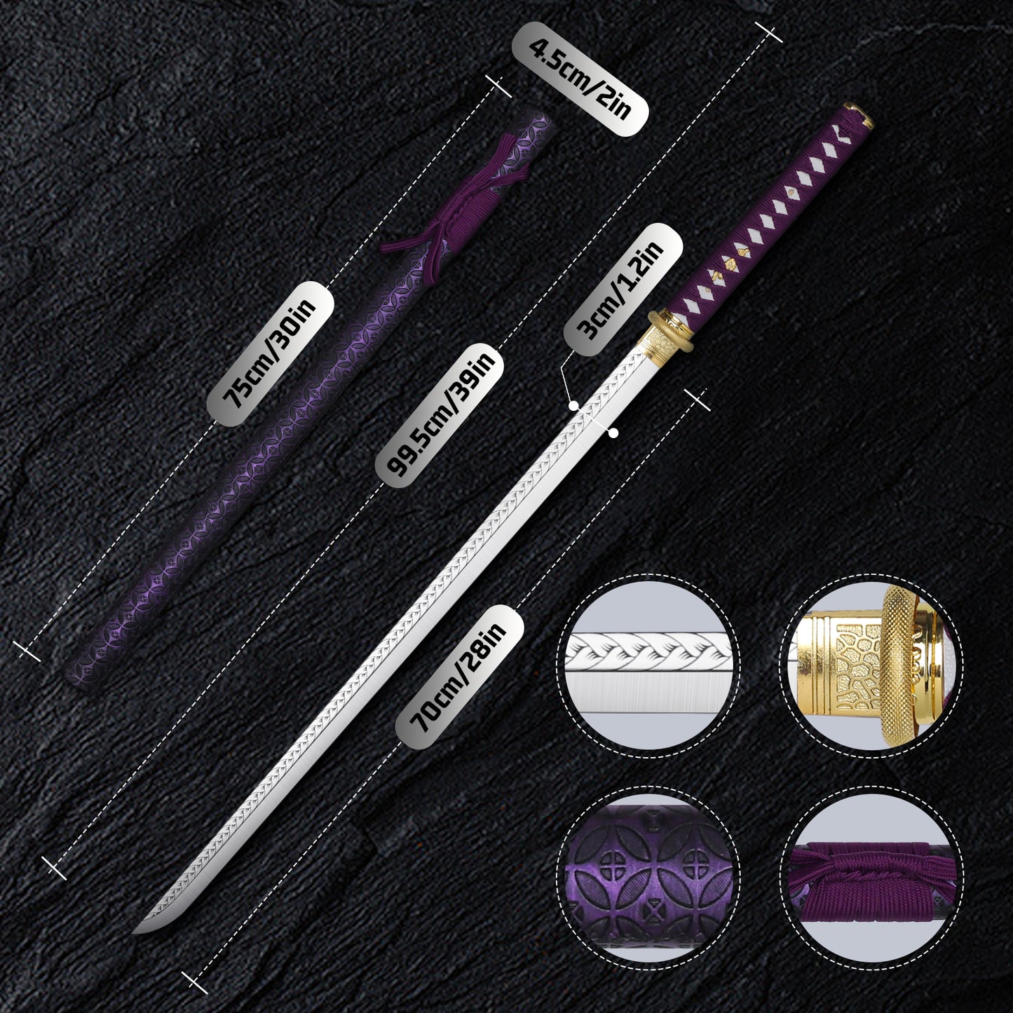 (No Sharp Blade) Japanese 7cr17 Hanada Samurai Straight Sword Katana Samurai