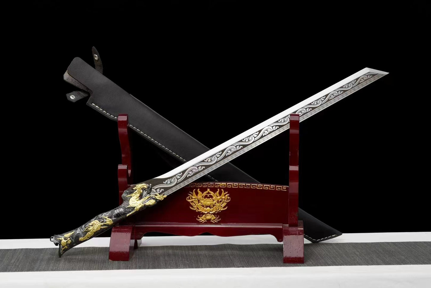 (No Sharp Blade) Japanese Dagger High Manganese Steel Samurai Straight Sword Katana Samurai