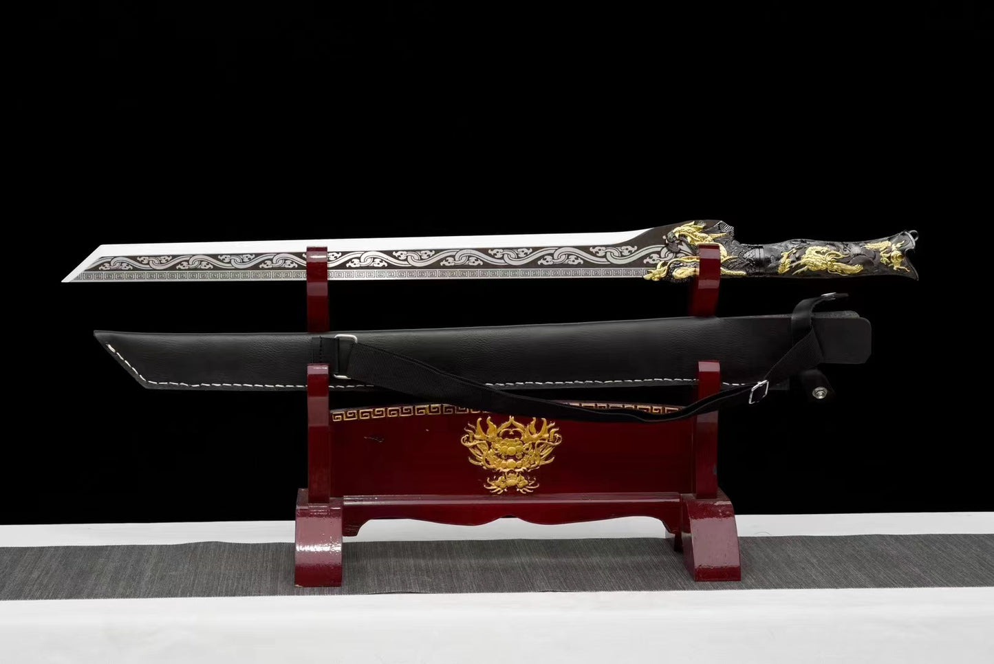 (No Sharp Blade) Japanese Dagger High Manganese Steel Samurai Straight Sword Katana Samurai