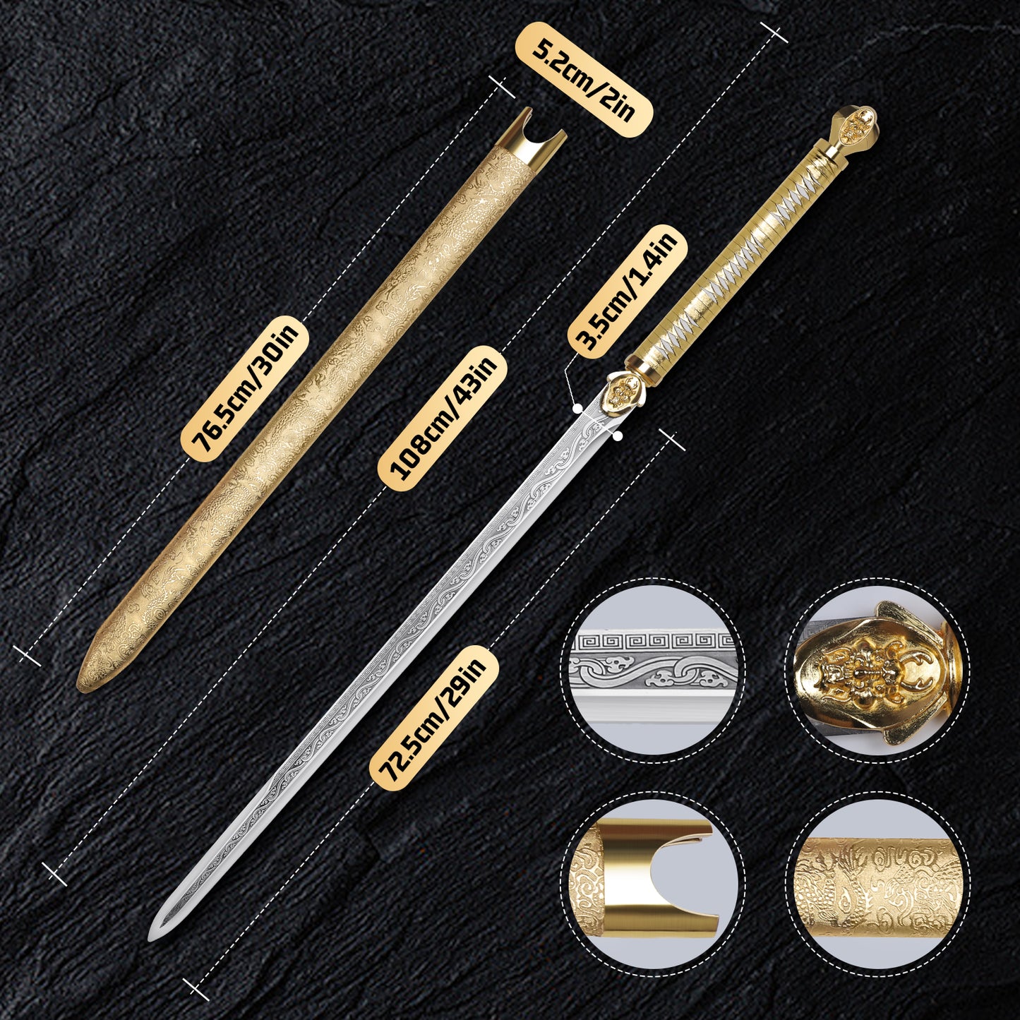 (No Sharp Blade) Golden High Manganese Steel Demon Sword Katana Samurai