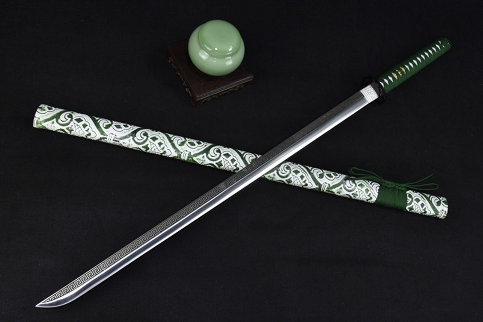(No Sharp Blade) Japanese 7cr17 Hanada Samurai Green Straight Sword Katana Samurai