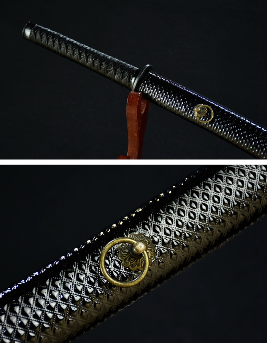 (No Sharp Blade)Hand forged High Manganese Steel Japanese Black Sword Katana Samurai