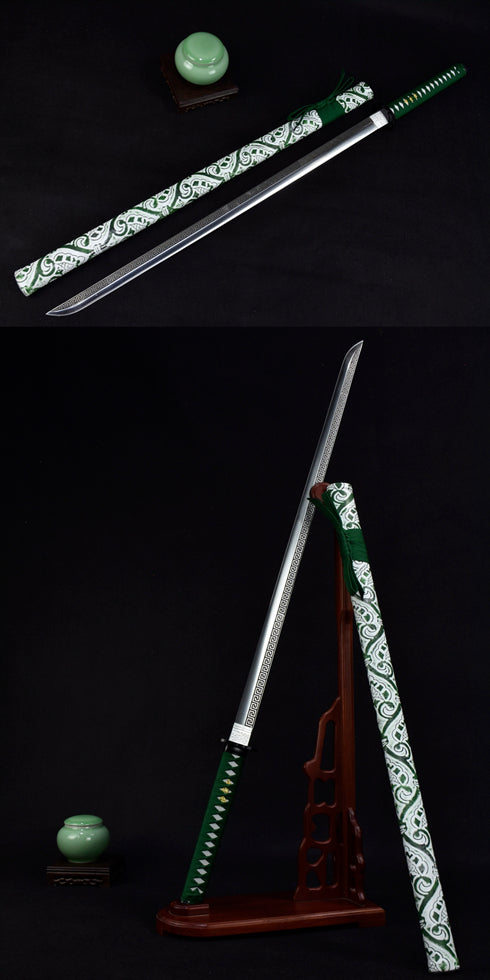 (No Sharp Blade) Japanese 7cr17 Hanada Samurai Green Straight Sword Katana Samurai