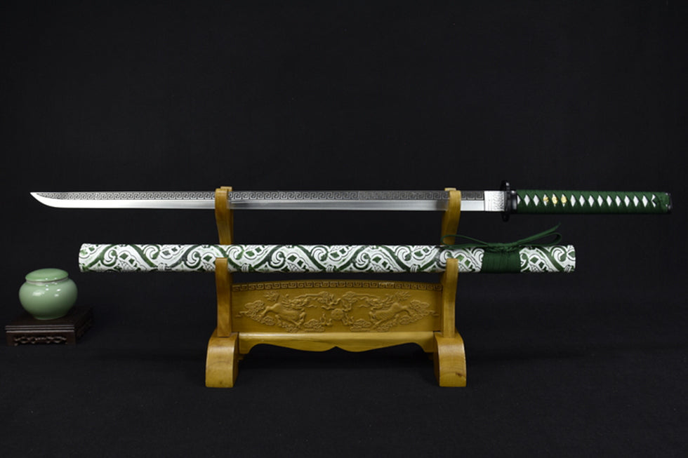 (No Sharp Blade) Japanese 7cr17 Hanada Samurai Green Straight Sword Katana Samurai