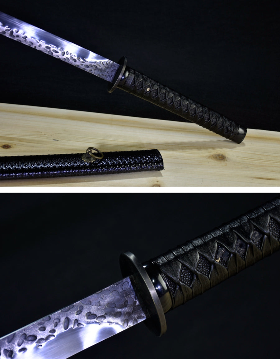 (No Sharp Blade)Hand forged High Manganese Steel Japanese Black Sword Katana Samurai