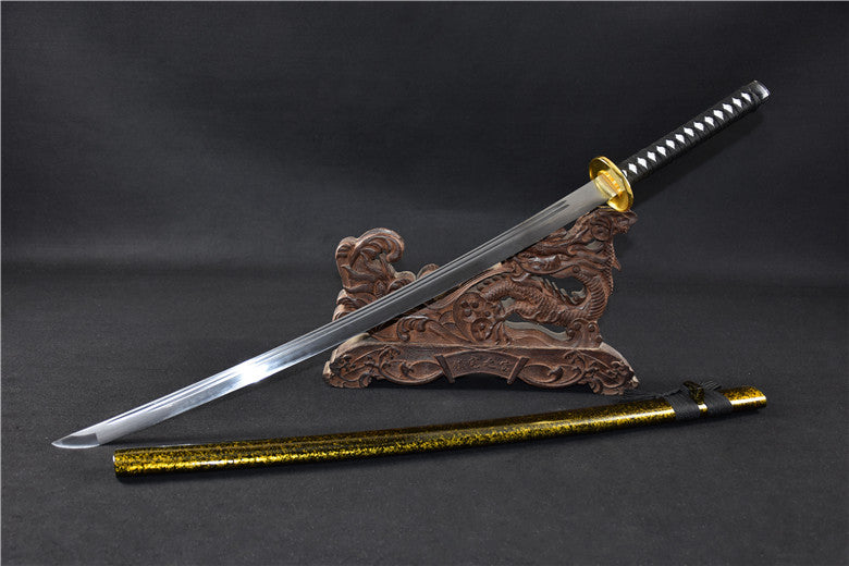 (No Sharp Blade)Hand forged High Manganese Steel Japanese Golden Samurai Sword Katana