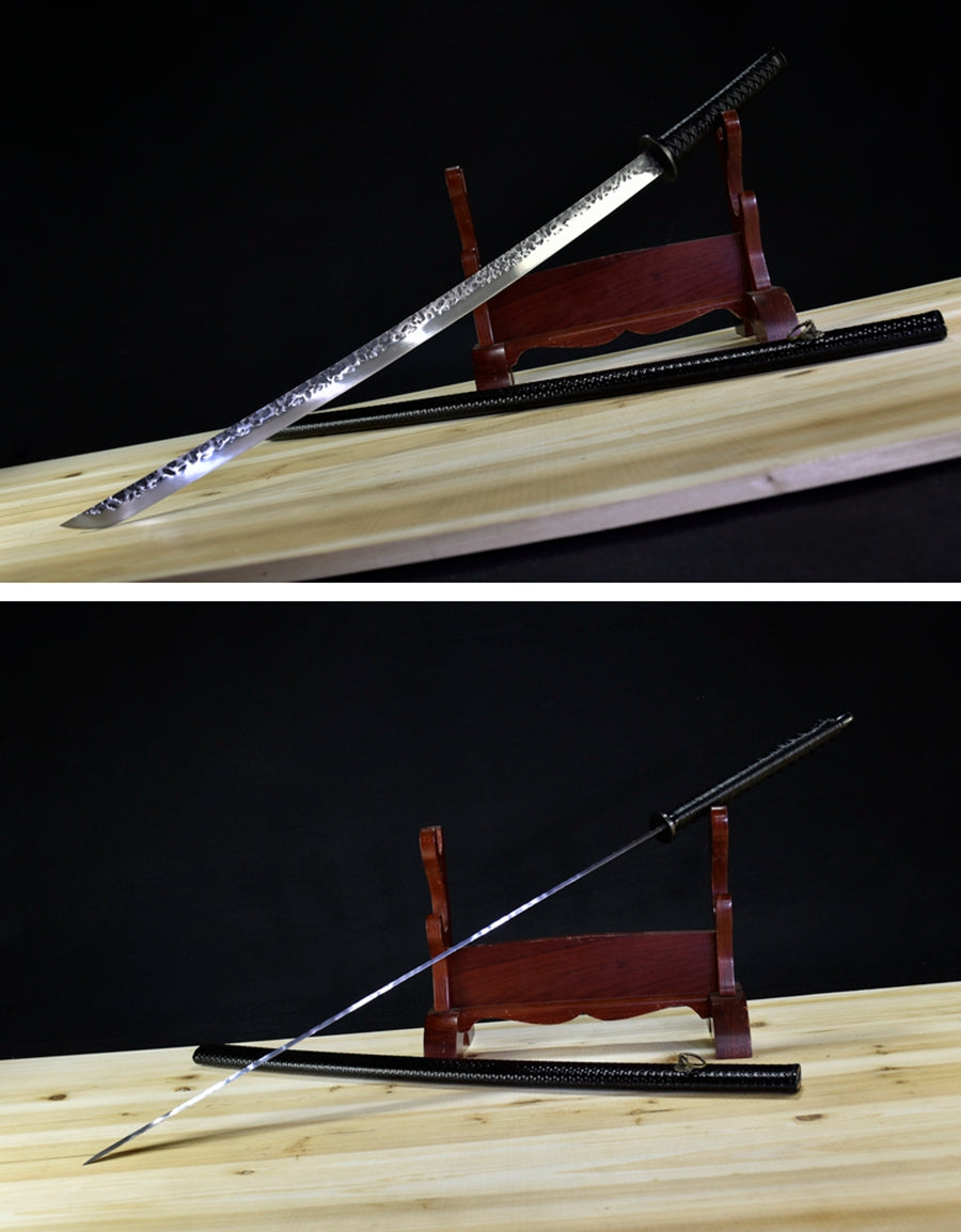 (No Sharp Blade)Hand forged High Manganese Steel Japanese Black Sword Katana Samurai