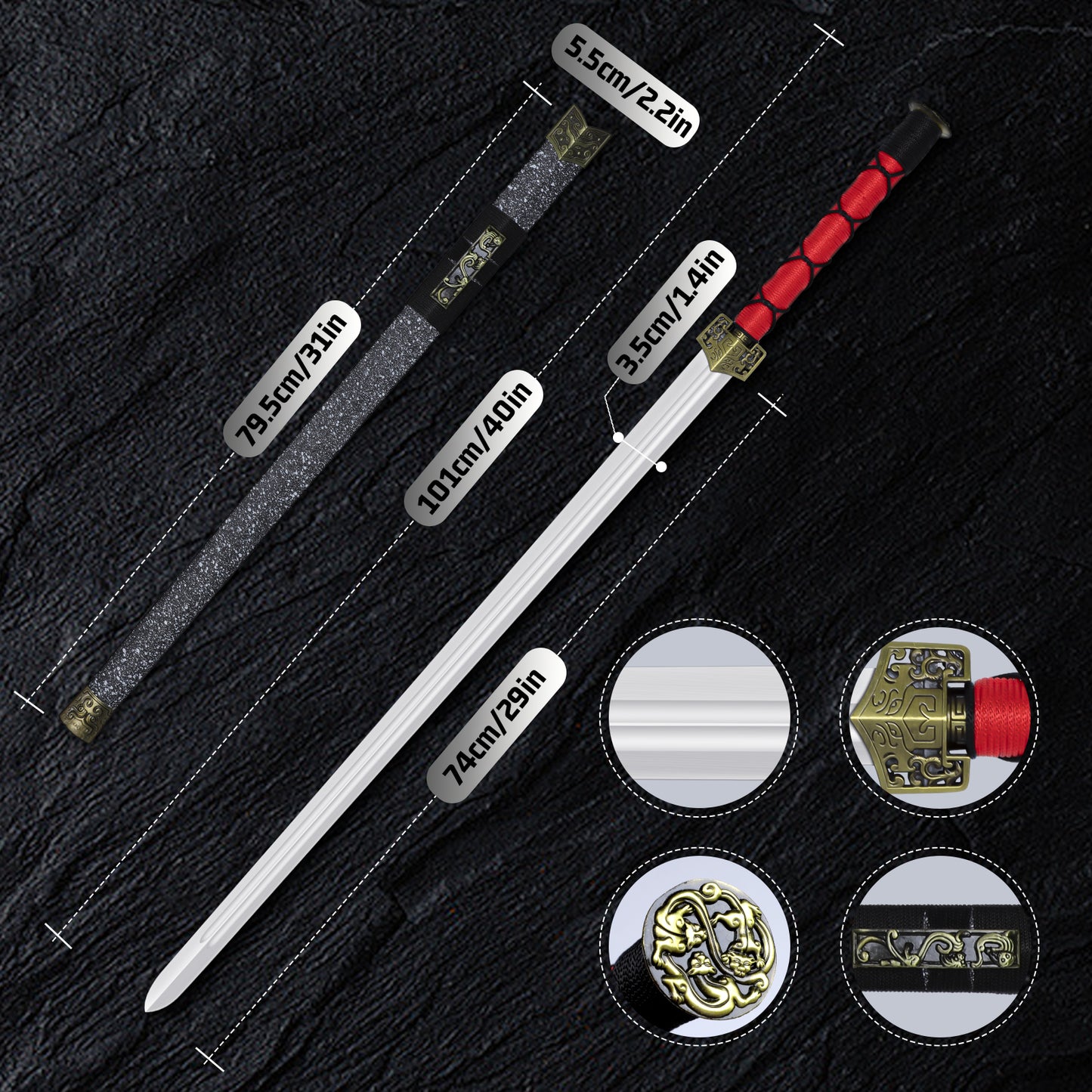 (No Sharp Blade) Carbon Steel Handmade Han Sword Katana Samurai