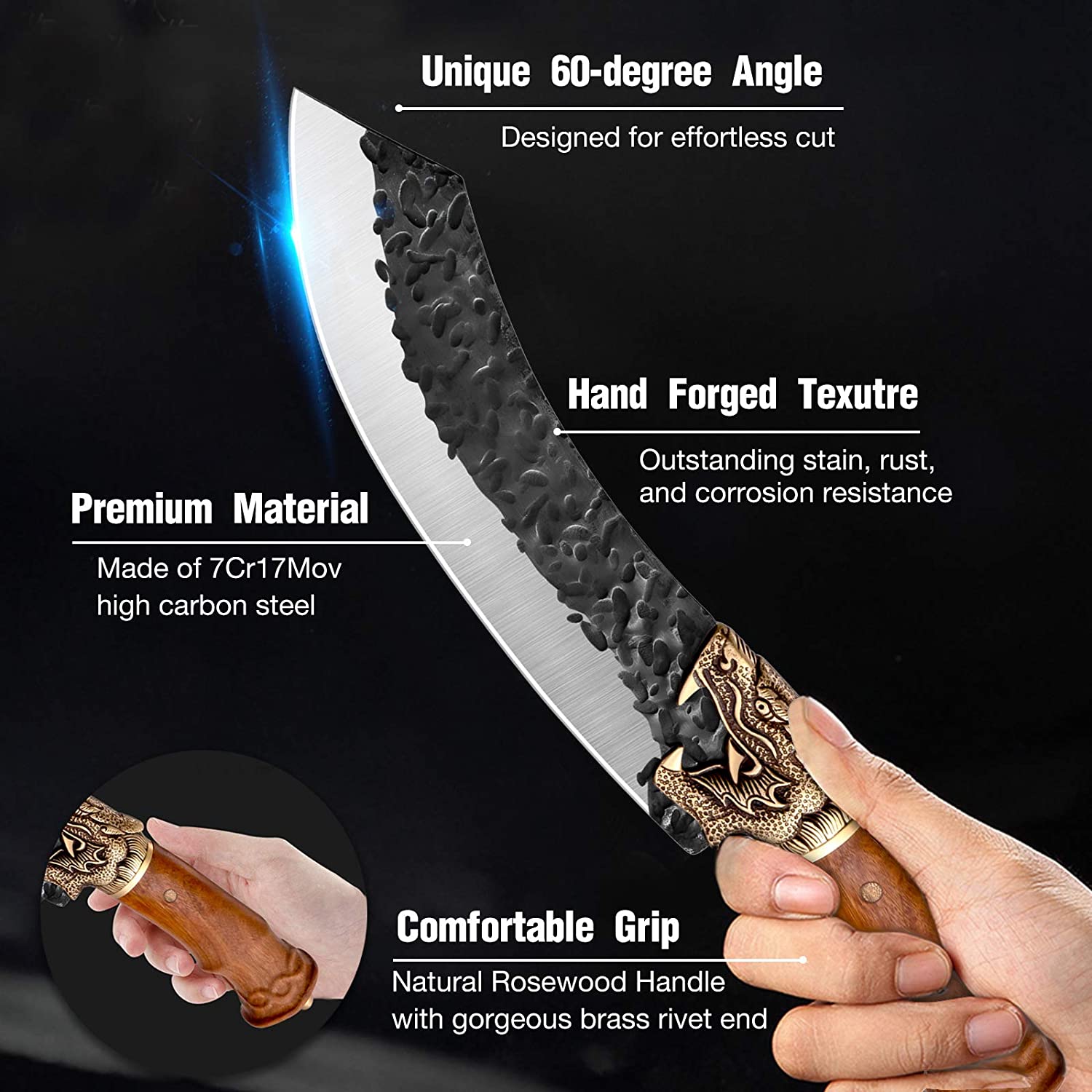 Viking Knife Meat Cleaver Knife Hand Forged Boning Knife with Sheath Butcher  Knives High Carbon Steel Fillet Knife Chef Knives for Kitchen, Camping,  Tactical,BBQ-Brown 
