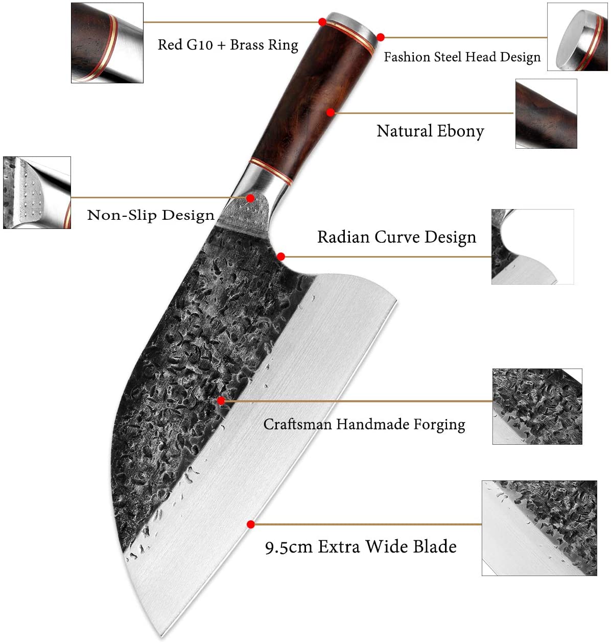 13.0  inches Handmade D2 steel hammer forged Serbian Chef Knife heavy  cleaver with leather sheath