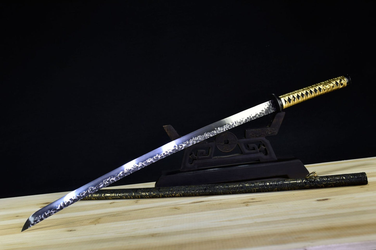 (No Sharp Blade)Hand forged High Manganese Steel Japanese Golden Samurai Sword Katana