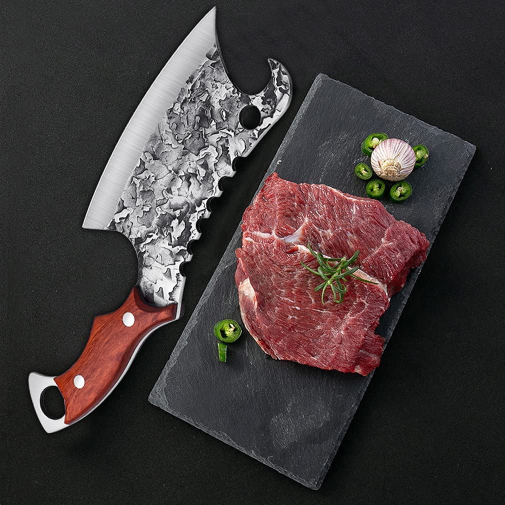  Huusk Knives Viking Knife with Sheath - Hand Forged Butcher  Knife for Meat Cutting - High Carbon Steel Meat Cleaver Kitchen Knife -  Multipurpose Japanese Chef Knives for Camping, Outdoor, BBQ