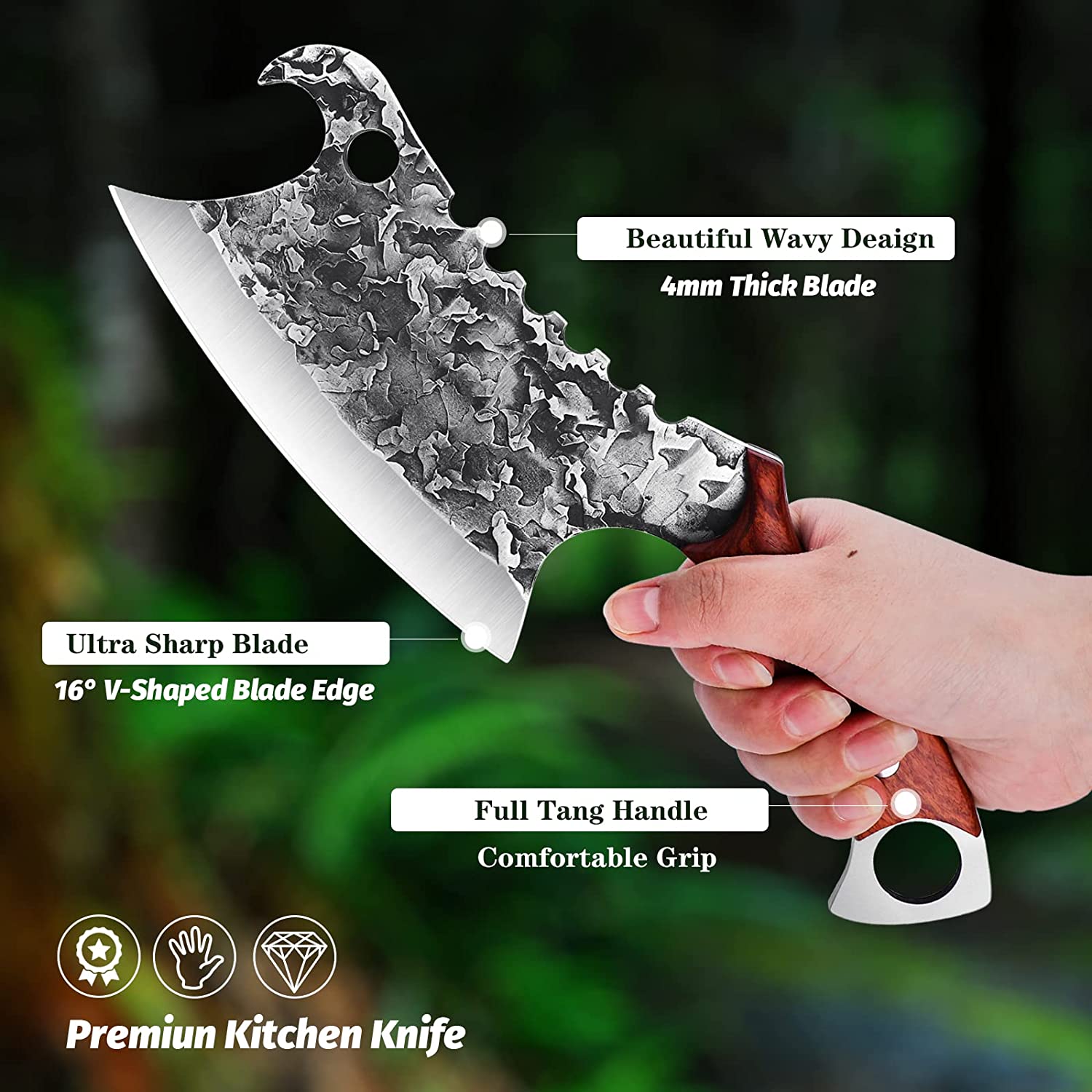 Vegetable and Meat Cleaver knife Full Tang Butcher Knife Kitchen