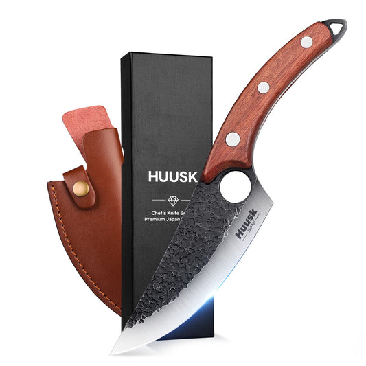 Huusk Viking Knives Hand Forged Boning Knife Full Tang Japanese Chef Knife with Sheath