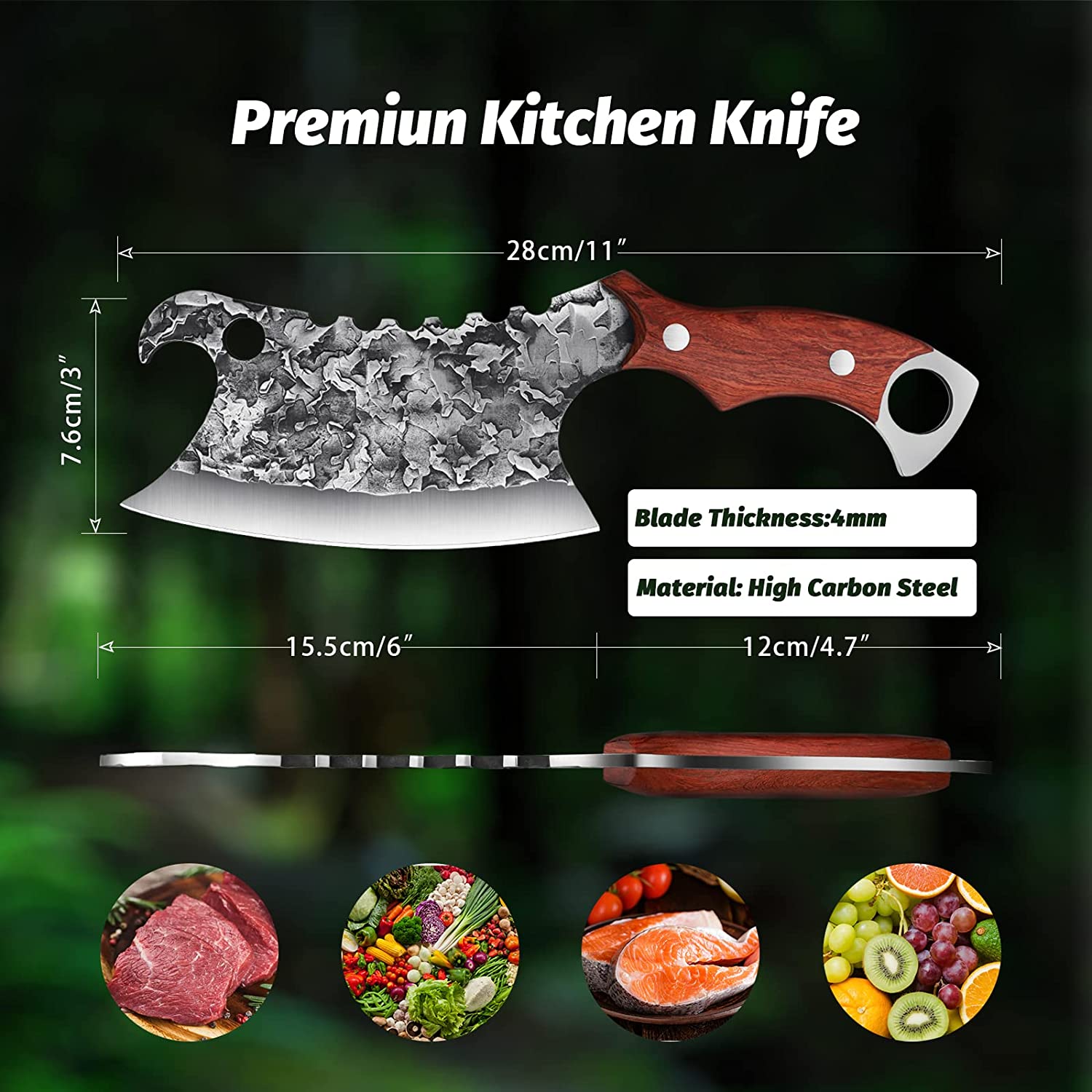 Stainless Steel Asian Chef Knife Kitchen Butcher Forging Round Head Meat  Cleaver