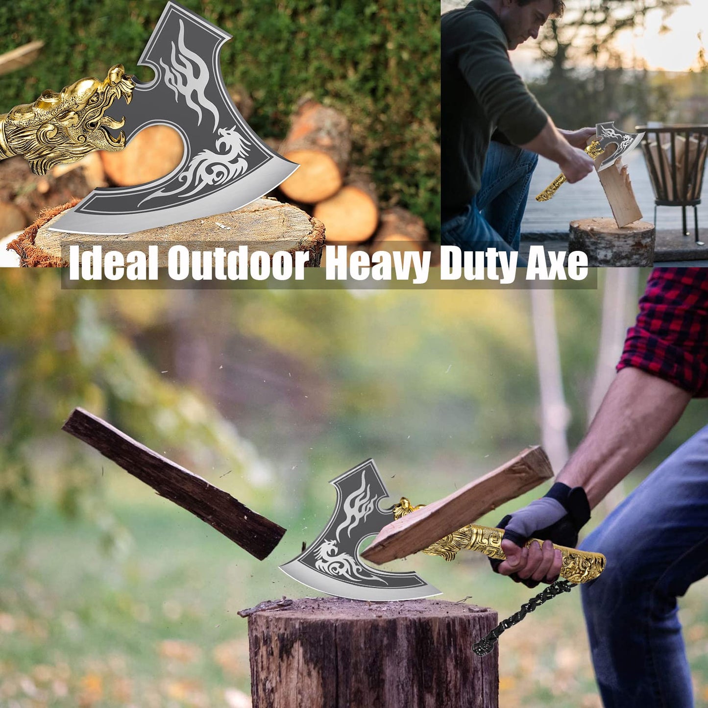 Heavy Duty Hatchet Axe with Carved Dragon Handle