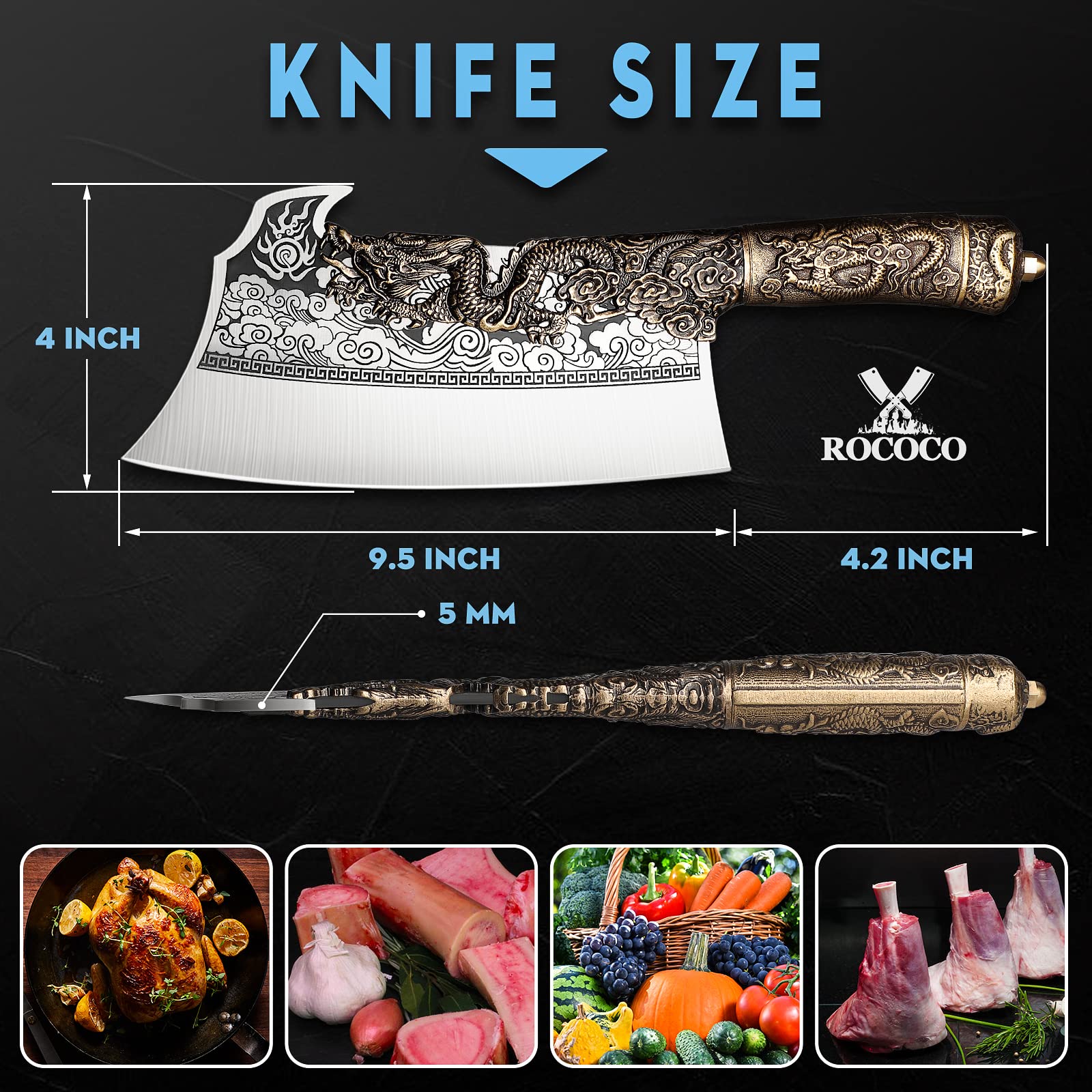 Style of Song Dynasty Dragon Phoenix Chopping Bone Knife Kitchen