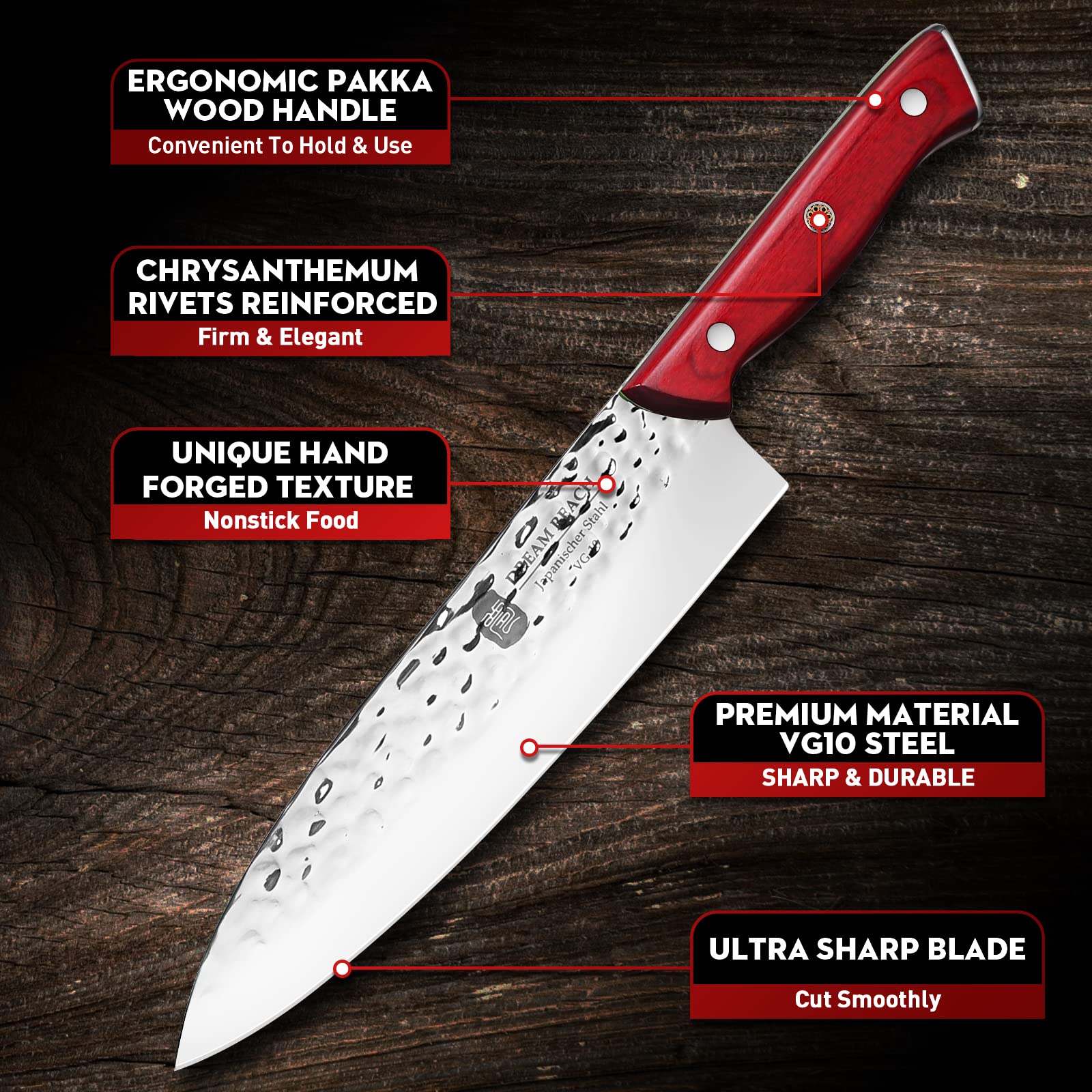 Keemake 8 inch Chef Knife Damascus Steel Sharp Culinary Kitchen Knife  Cutlery