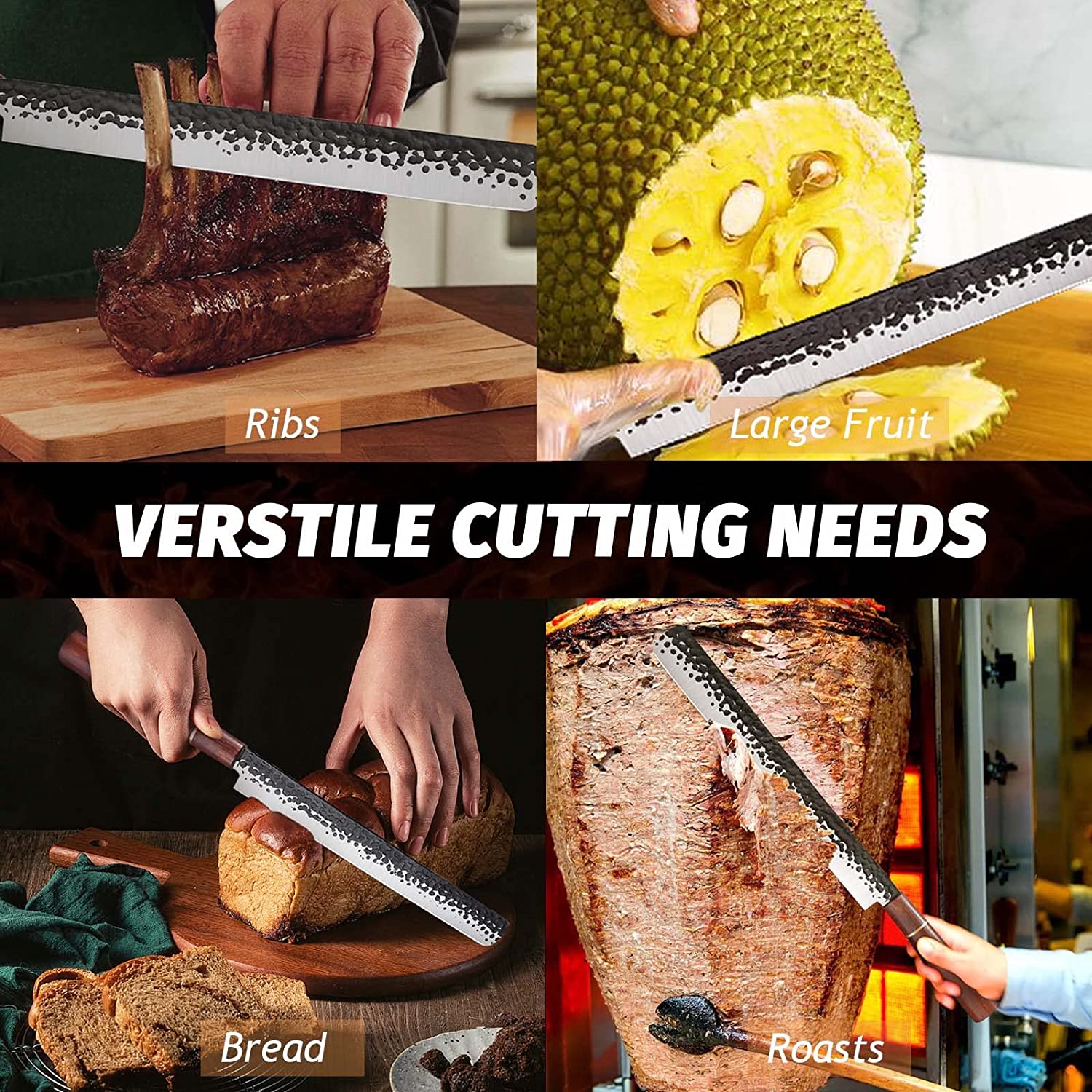 PURPLEBIRD 12 Inch Carving Knife Ultra Sharp Slicing Knife,Hand Forged  Brisket Knife High Carbon Steel Meat Slicer, Long Kitchen Knives,Best for