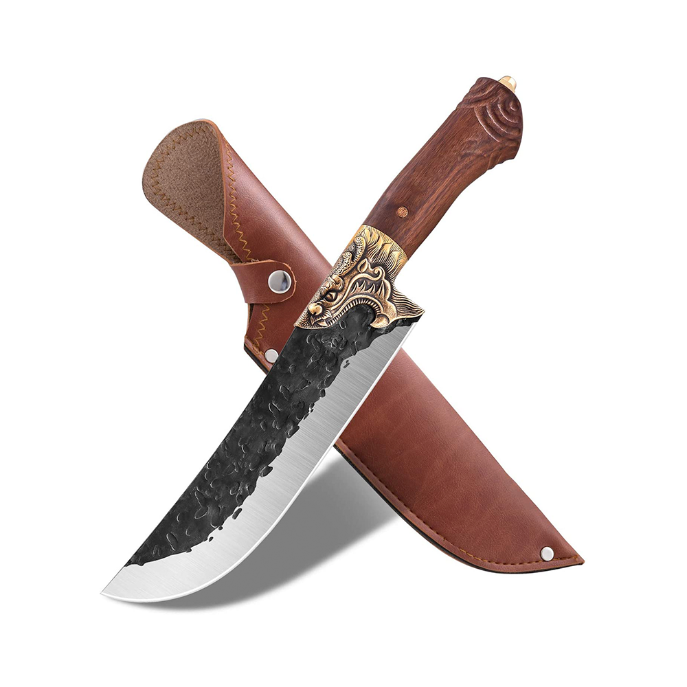 Dragon Knife - Kitchen Chef Knife Outdoor Camping Knife with Leather Sheath Forged Cleaver Butcher Boning Knives for Home Gift Collection BBQ