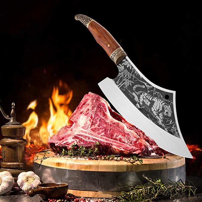 Stainless steel Handmade Tiger print traditional chinese hand-forged kitchen chef hot sharp Meat slices Cleaver - 2021 model