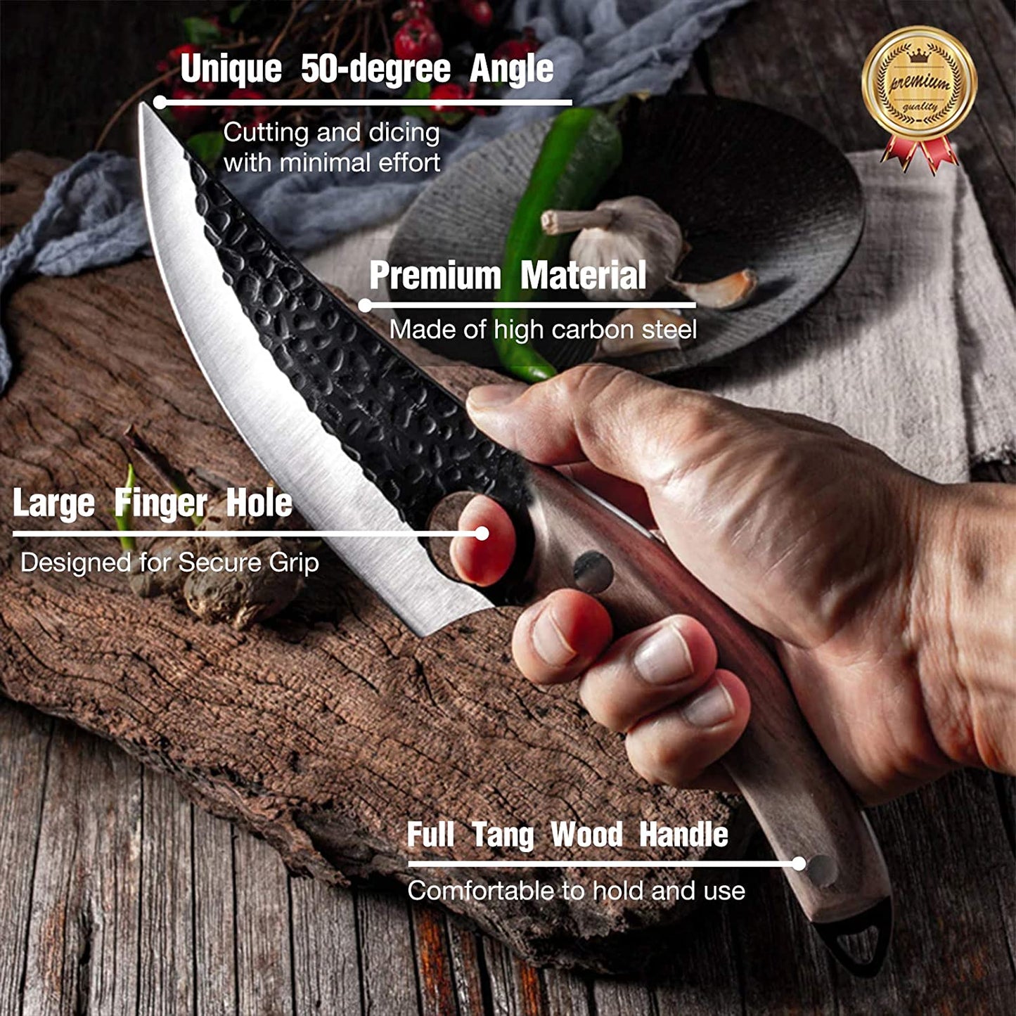 Huusk Viking Knives Hand Forged Boning Knife Full Tang Japanese Chef Knife with Sheath