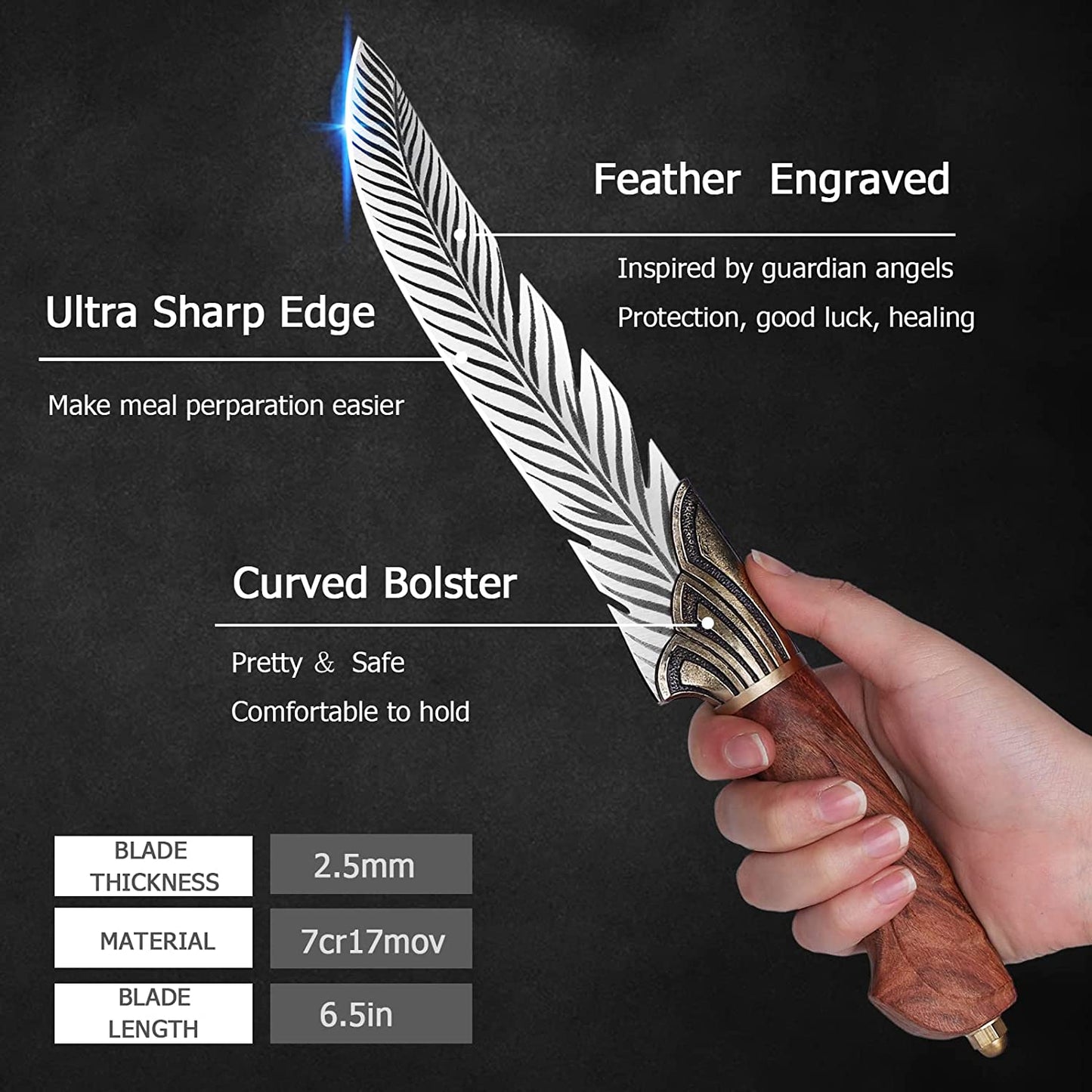 Hand Forged Feather Knife - Sharp Tip